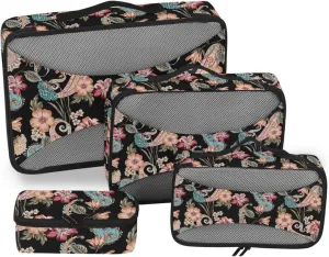 Packing Cubes for Travel 4 Set Suitcase Organizer Travel Cubes for Packing Women Packing Cuves Ethnic Flower