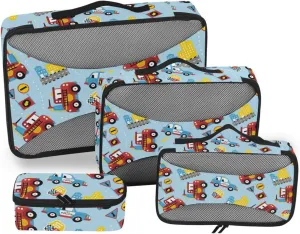 Packing Cubes for Travel 4 Set Suitcase Organizer Traveling Packing Cubes Packing Cubea Cartoon Rescue Trucks