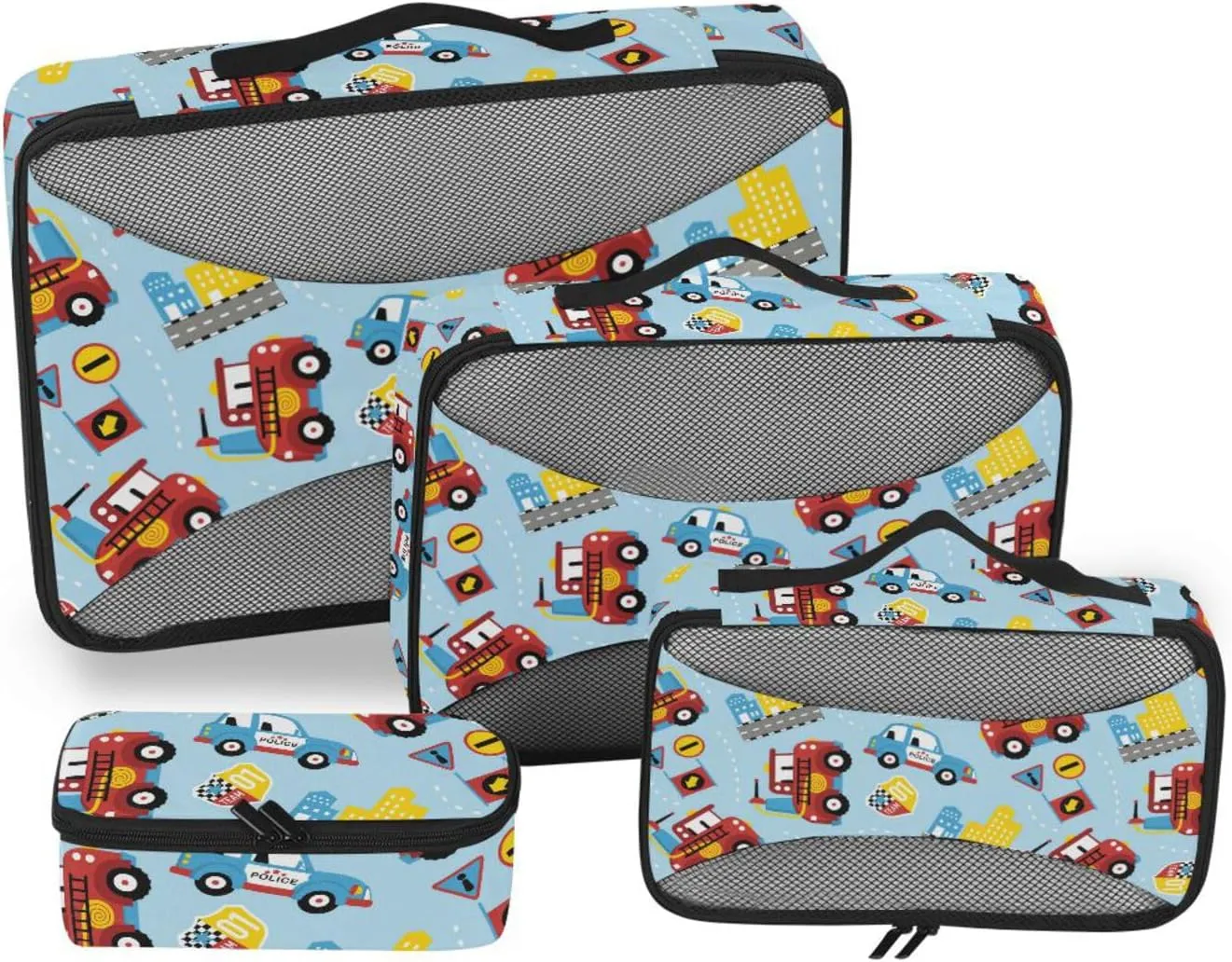 Packing Cubes for Travel 4 Set Suitcase Organizer Traveling Packing Cubes Packing Cubea Cartoon Rescue Trucks