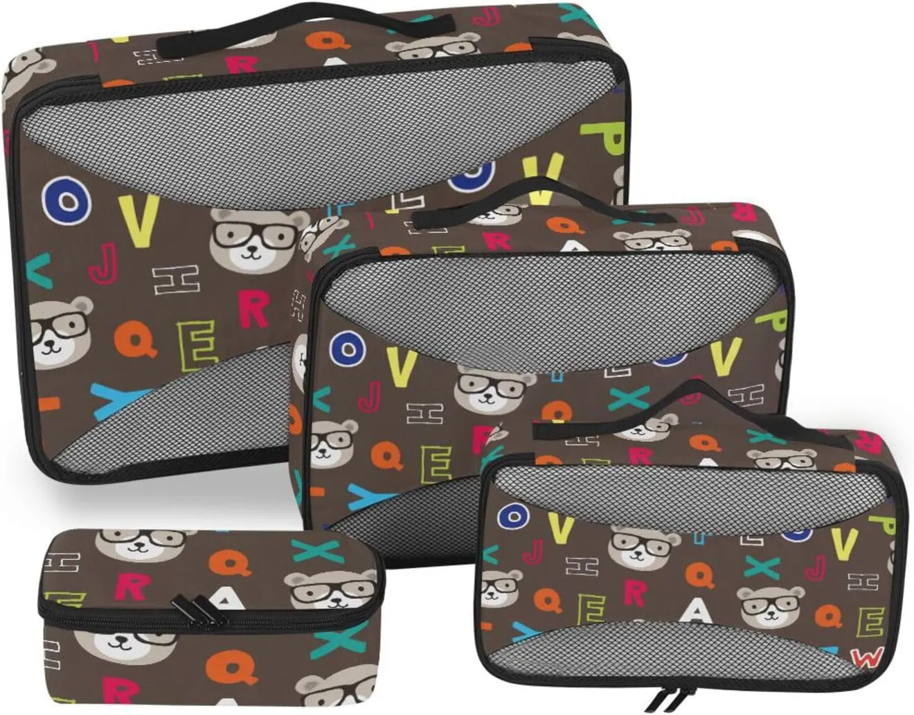 Packing Cubes for Travel Set of 4 Luggage Organizer Packing Cubes Travel Packing Cube Brown Bear Alphabet
