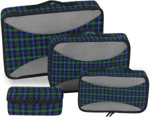 Packing Cubes Set of 4 Luggage Organizer Travel Compartment Organizer Bags Packimg Cubes Blue Green Tartan