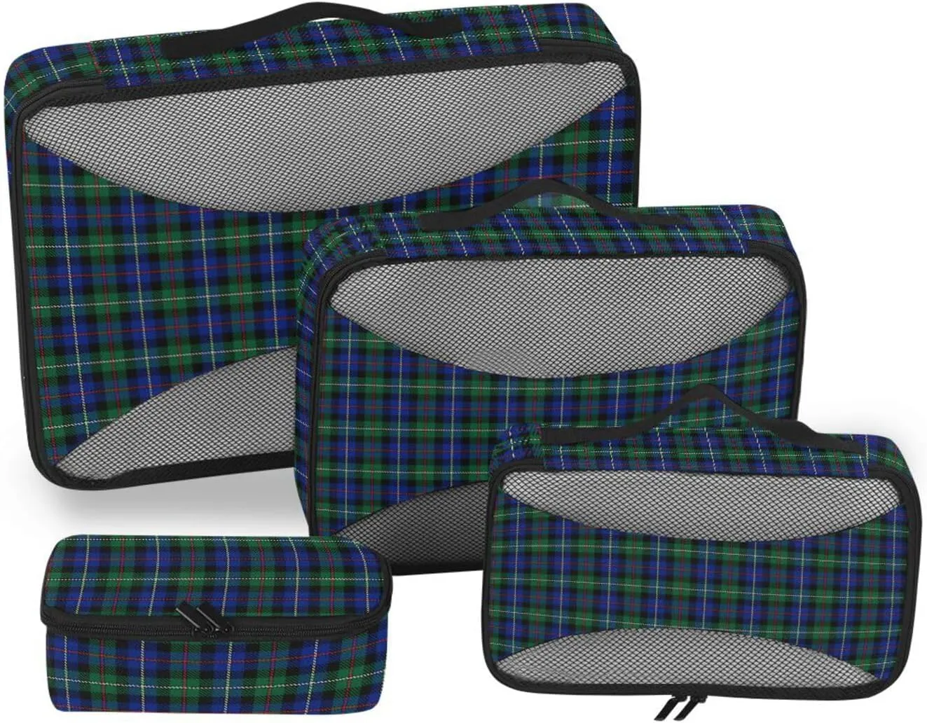 Packing Cubes Set of 4 Luggage Organizer Travel Compartment Organizer Bags Packimg Cubes Blue Green Tartan