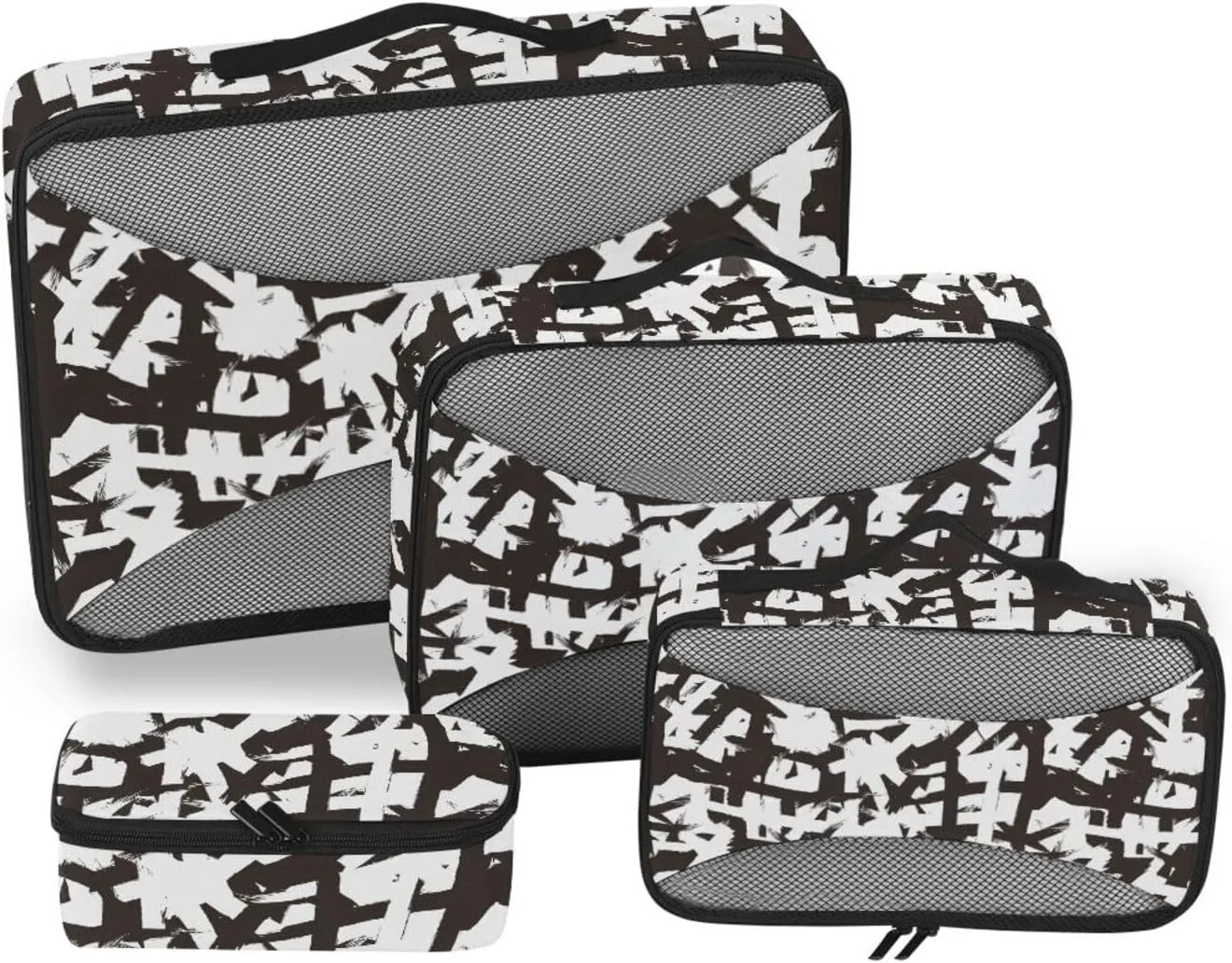 Packing Cubes Set of 4 Luggage Packing Cubes Travel Cubes for Packing Women Pcking Cubes Black White Grunge