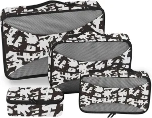 Packing Cubes Set of 4 Luggage Packing Cubes Travel Cubes for Packing Women Pcking Cubes Black White Grunge