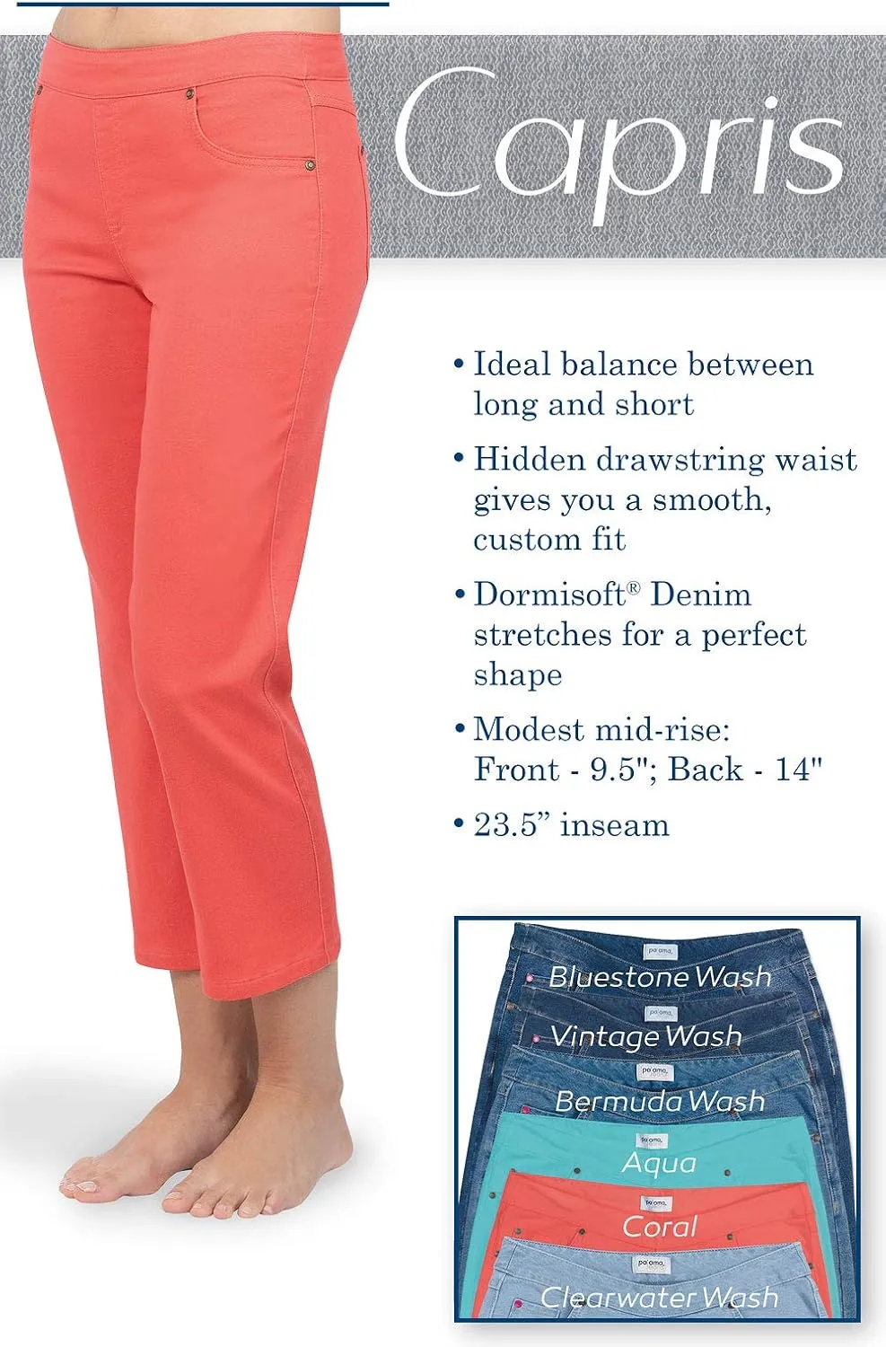 PajamaJeans Women's Capri Jeans for Summer - Pull on Capris - Womens Casual Pedal Pushers