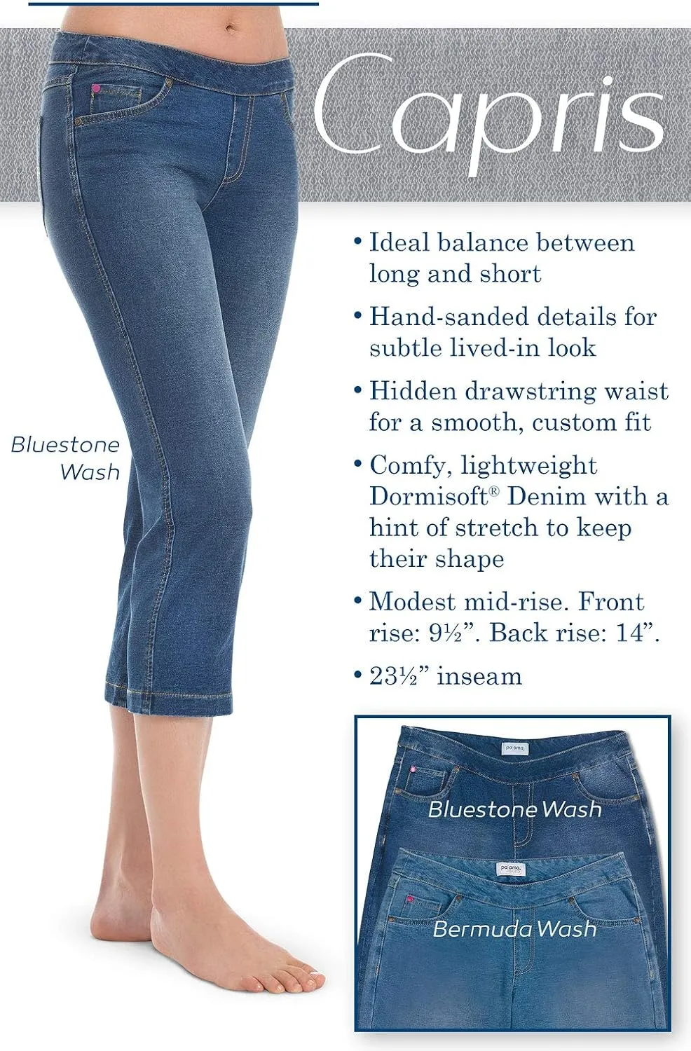 PajamaJeans Women's Capri Jeans for Summer - Pull on Capris - Womens Casual Pedal Pushers