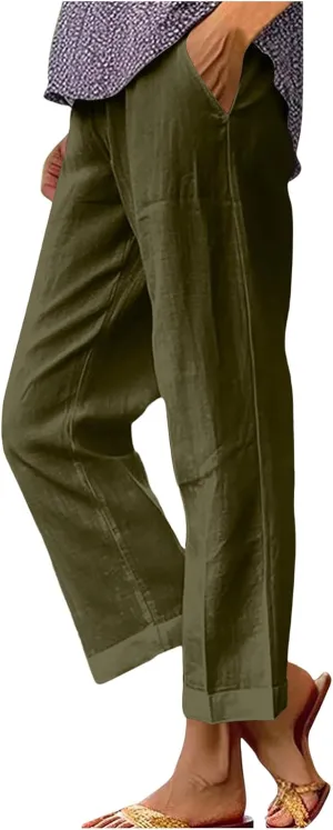 Palazzo Pants for Women Palazzo Wide Leg Cotton Linen Pants 2025 Summer Vacation Beach Long Trousers with Pockets