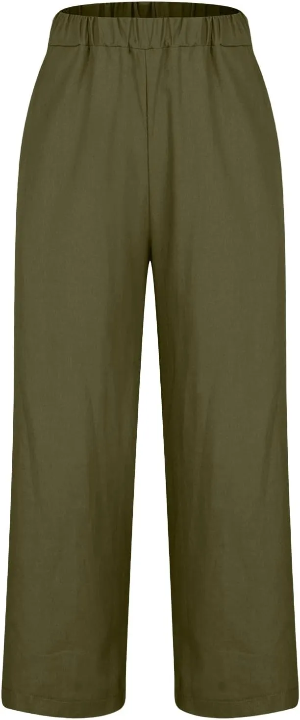 Palazzo Pants for Women Palazzo Wide Leg Cotton Linen Pants 2025 Summer Vacation Beach Long Trousers with Pockets