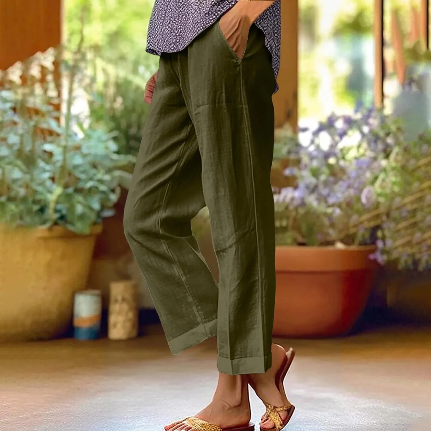 Palazzo Pants for Women Palazzo Wide Leg Cotton Linen Pants 2025 Summer Vacation Beach Long Trousers with Pockets