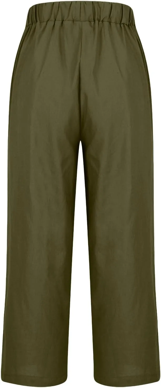 Palazzo Pants for Women Palazzo Wide Leg Cotton Linen Pants 2025 Summer Vacation Beach Long Trousers with Pockets