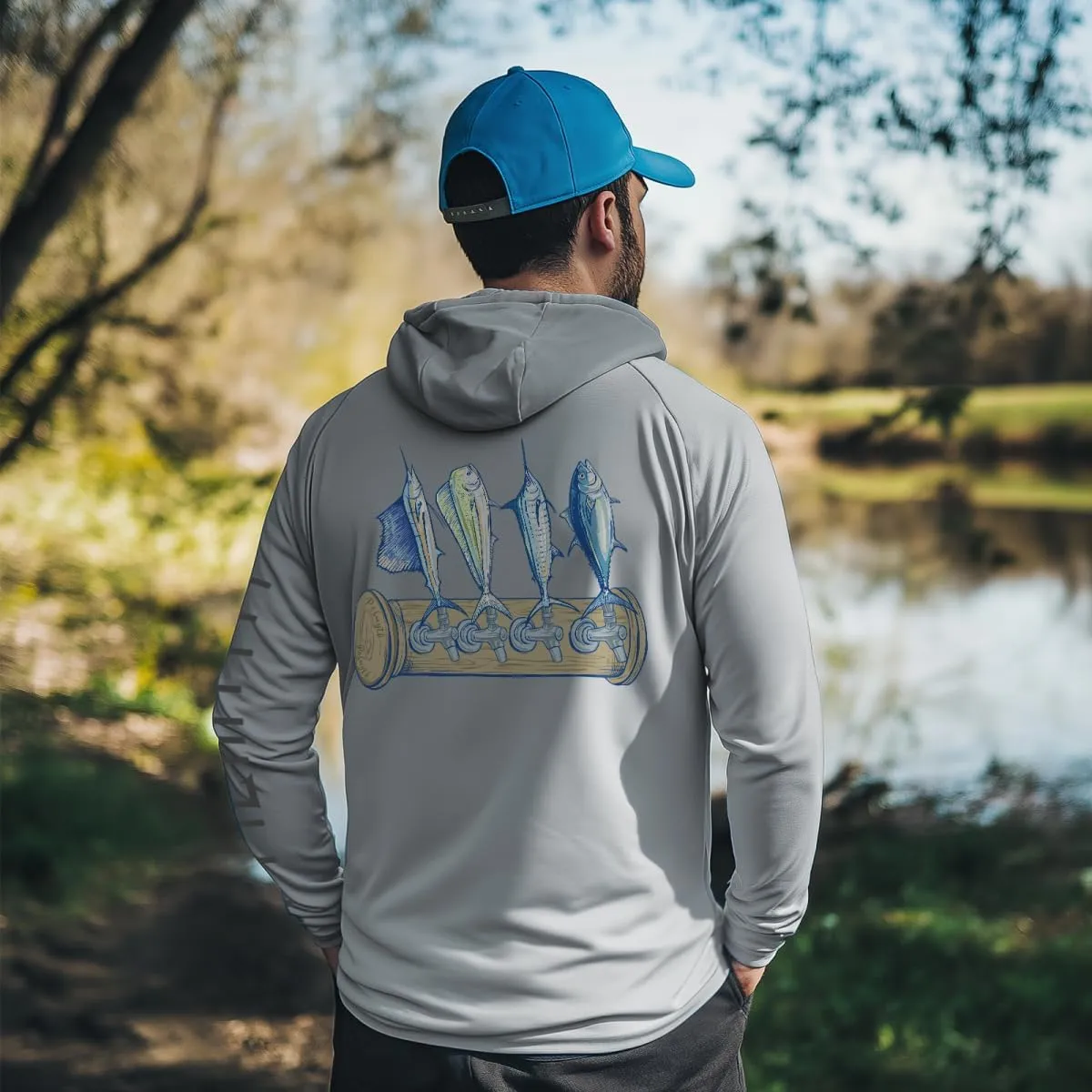 Palmyth Fishing Shirts for Men UPF 50  Sun Protection Hoodie Long Sleeve with UV Vented Neck Gaiter