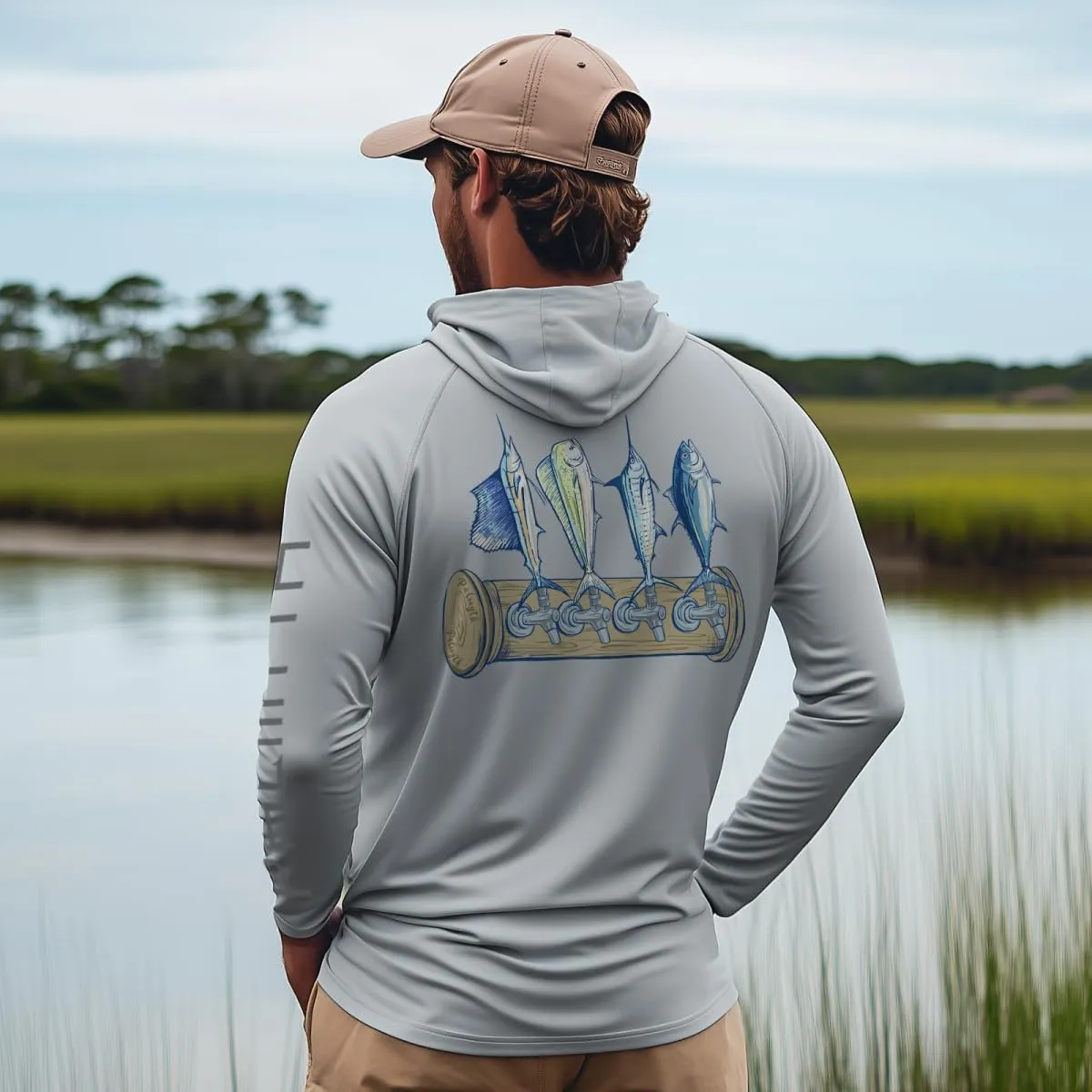 Palmyth Fishing Shirts for Men UPF 50  Sun Protection Hoodie Long Sleeve with UV Vented Neck Gaiter