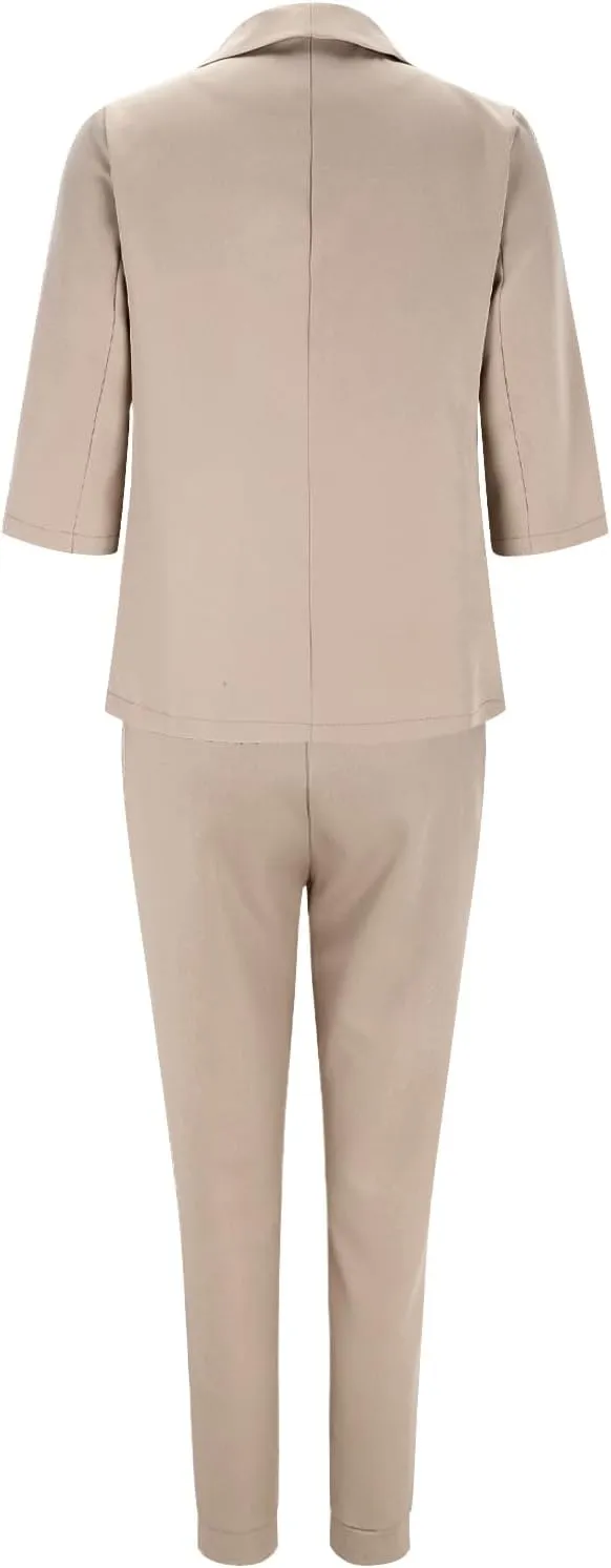 Pants Suits for Women Dressy Business Casual Outfits Work 3/4 Sleeve Blazer Sets and Pencil Pants 2 Piece Office Suit Set