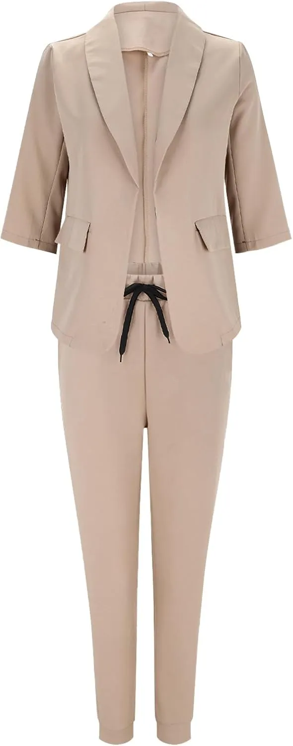 Pants Suits for Women Dressy Business Casual Outfits Work 3/4 Sleeve Blazer Sets and Pencil Pants 2 Piece Office Suit Set