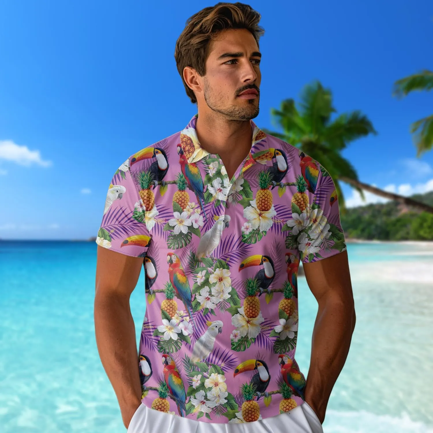 Parrot Golf Shirt Men Funny Golf Polos for Men Dry Fit Funny - Birds Golf Polo Shirts Hawaiian Polo Golf Outfits (MP_PL_9)