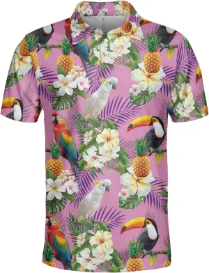 Parrot Golf Shirt Men Funny Golf Polos for Men Dry Fit Funny - Birds Golf Polo Shirts Hawaiian Polo Golf Outfits (MP_PL_9)