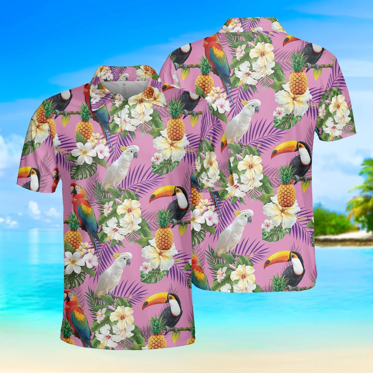 Parrot Golf Shirt Men Funny Golf Polos for Men Dry Fit Funny - Birds Golf Polo Shirts Hawaiian Polo Golf Outfits (MP_PL_9)