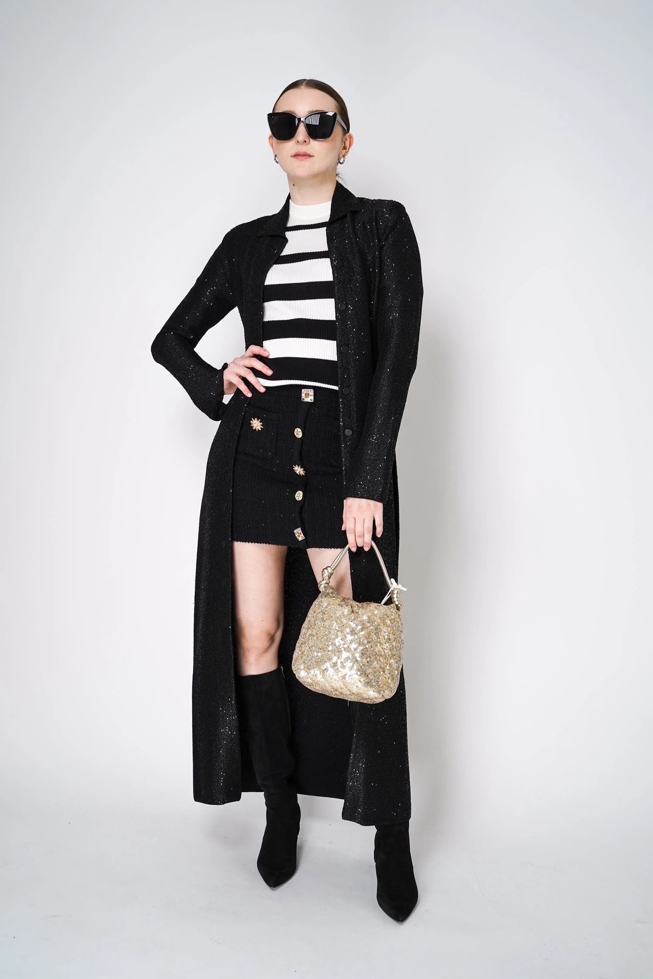 Philosophy di Lorenzo Serafini Long Sequined Duster in Black