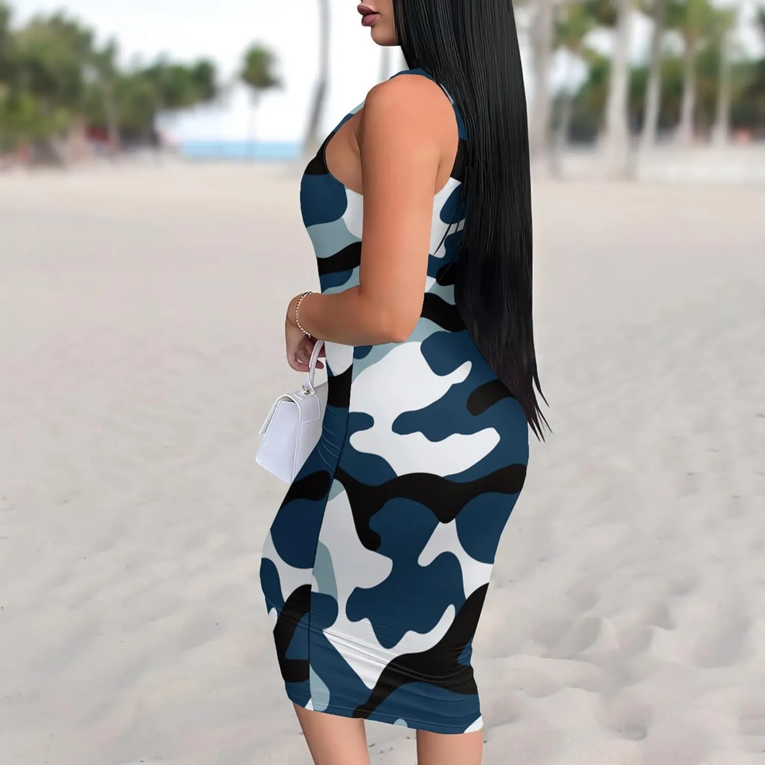 PinkPatty Camouflage Midi Dress for Women Casual Sleeveless Tank Dress Bodycon Basic Sundress Plus Size