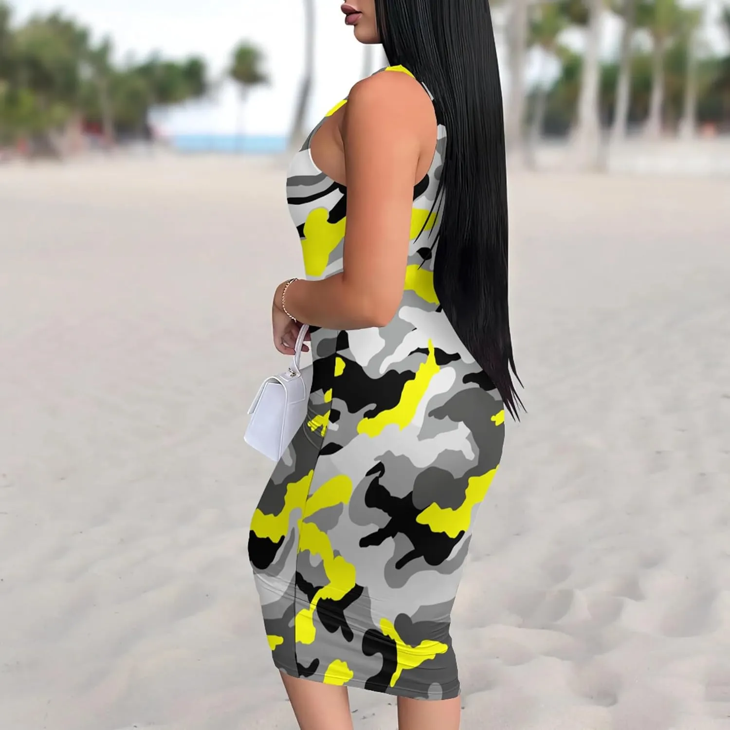 PinkPatty Camouflage Midi Dress for Women Casual Sleeveless Tank Dress Bodycon Basic Sundress Plus Size