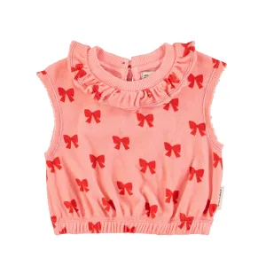 Piupiuchick Pink W/ Red Bows Sleeveless Blouse W/ Collar