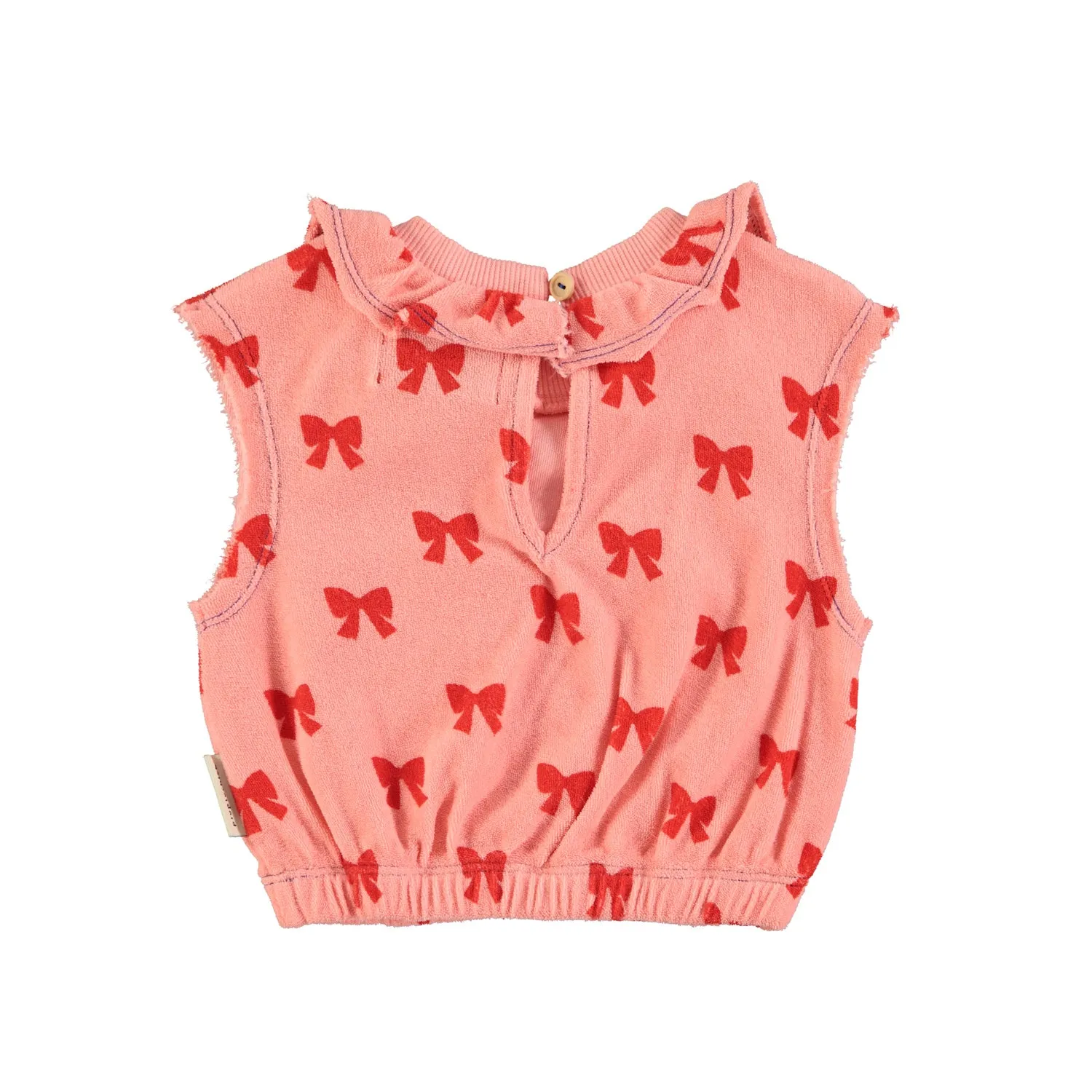 Piupiuchick Pink W/ Red Bows Sleeveless Blouse W/ Collar