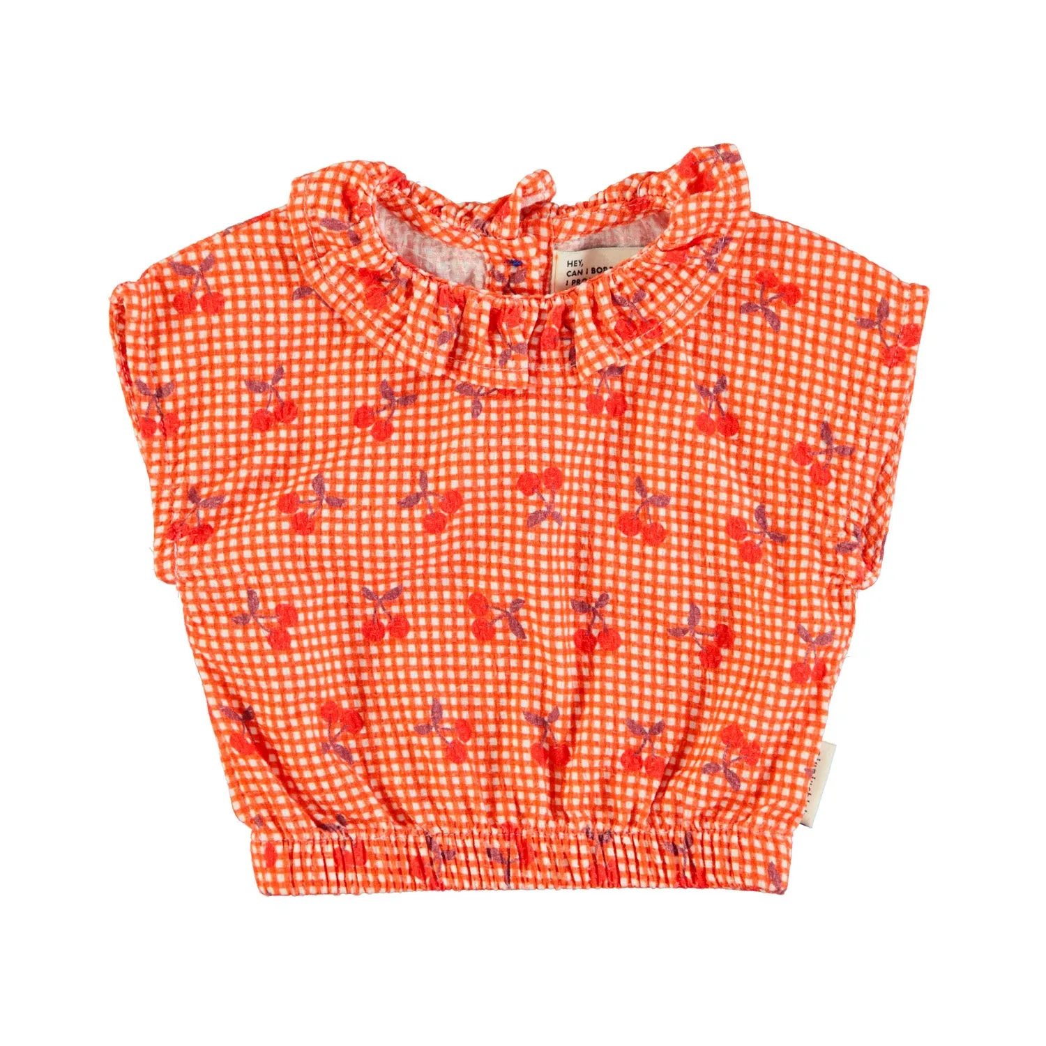 Piupiuchick Red & White Checkered W/ Cherries Sleeveless Blouse W/ Collar