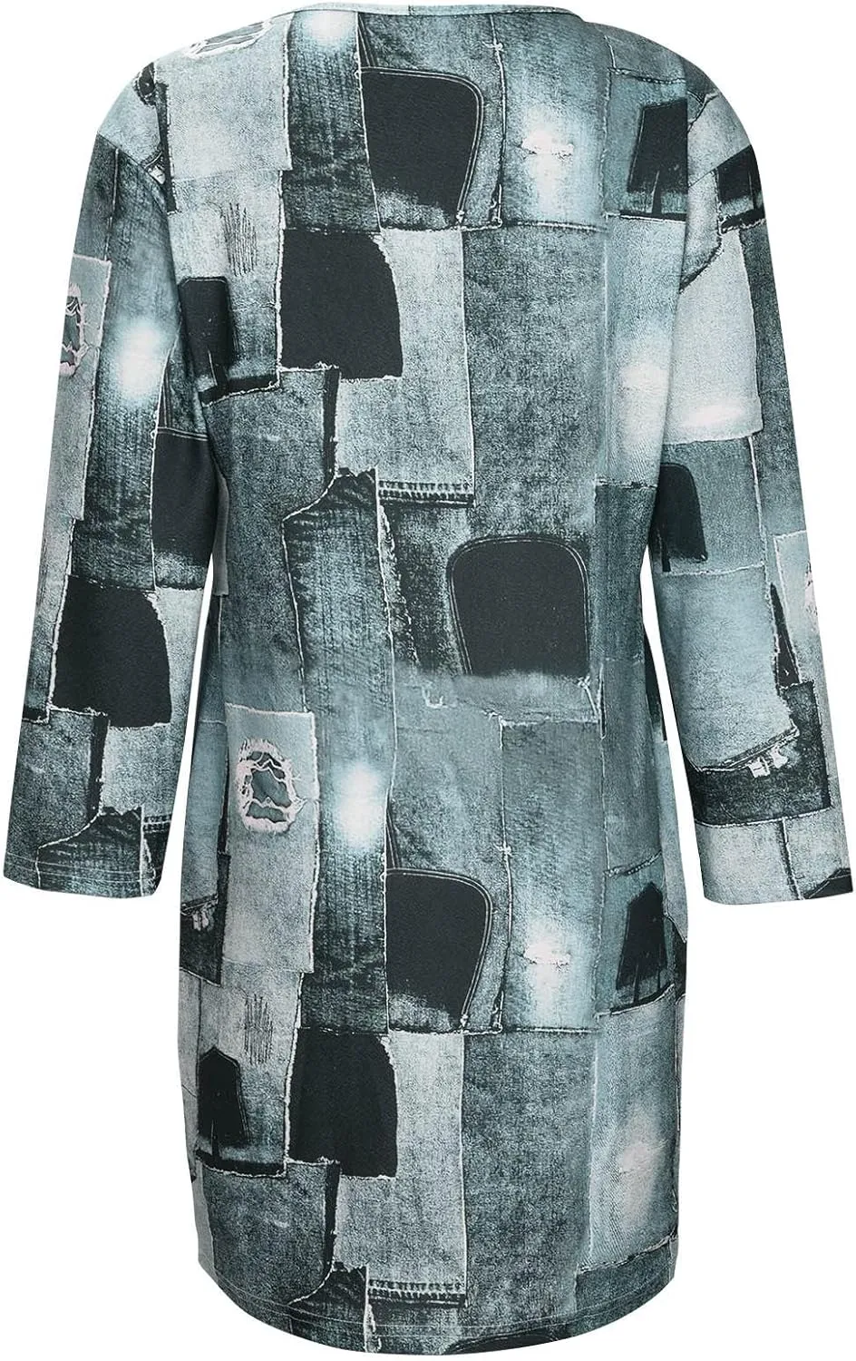 Plus Size Denim Dress for Women Patchwork Long Sleeve V Neck Distressed Jean Shirt Dress Summer Midi A Line Dresses