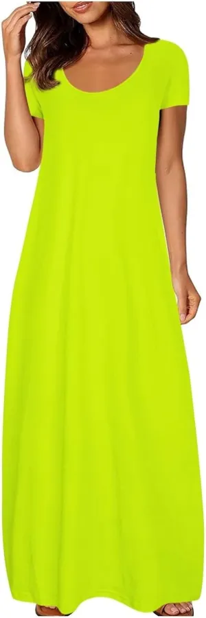 Plus Size Dresses for Curvy Women Loose Fit Round Neck Summer Beach Dresses Casual Flowy Maxi Tshirt Sundresses