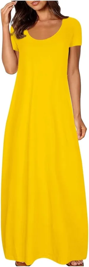 Plus Size Dresses for Curvy Women Loose Fit Round Neck Summer Beach Dresses Casual Flowy Maxi Tshirt Sundresses