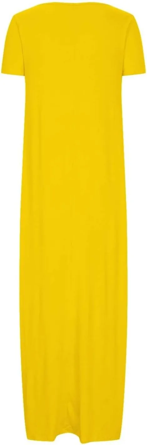 Plus Size Dresses for Curvy Women Loose Fit Round Neck Summer Beach Dresses Casual Flowy Maxi Tshirt Sundresses