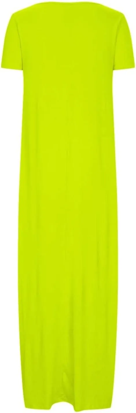 Plus Size Dresses for Curvy Women Loose Fit Round Neck Summer Beach Dresses Casual Flowy Maxi Tshirt Sundresses