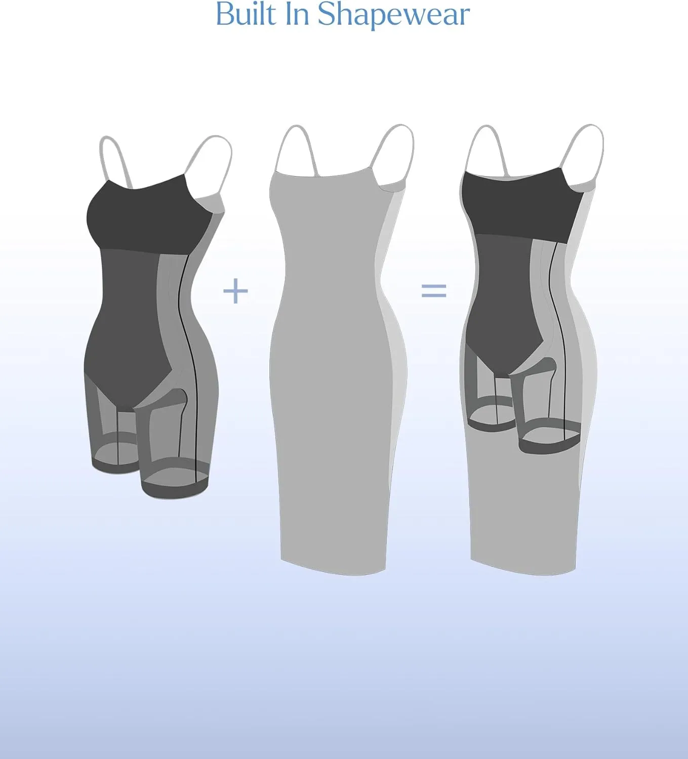 Popilush Maxi Womens Shapewear Dress Long Dresses Built-in Bra Slip with Adjustable Straps Bodycon Tube