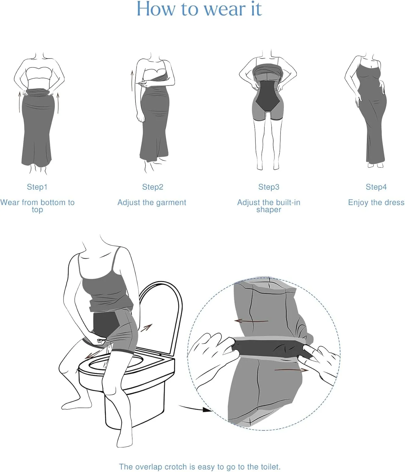 Popilush Maxi Womens Shapewear Dress Long Dresses Built-in Bra Slip with Adjustable Straps Bodycon Tube