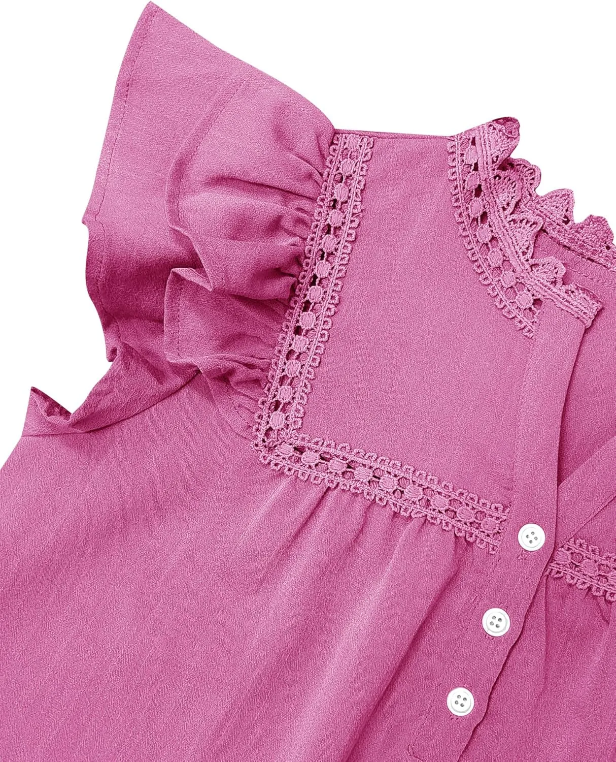 PRETTODAY Women's V Neck Lace Crochet Shirts Button Down Short Sleeve Casual Blouse Tops