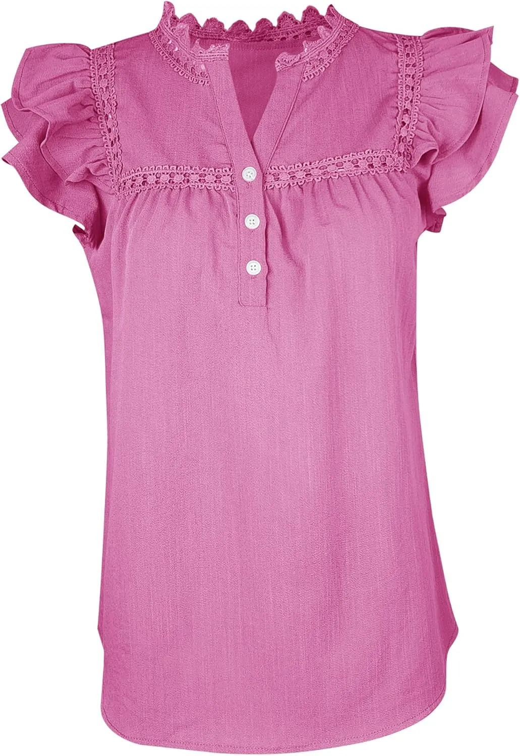 PRETTODAY Women's V Neck Lace Crochet Shirts Button Down Short Sleeve Casual Blouse Tops