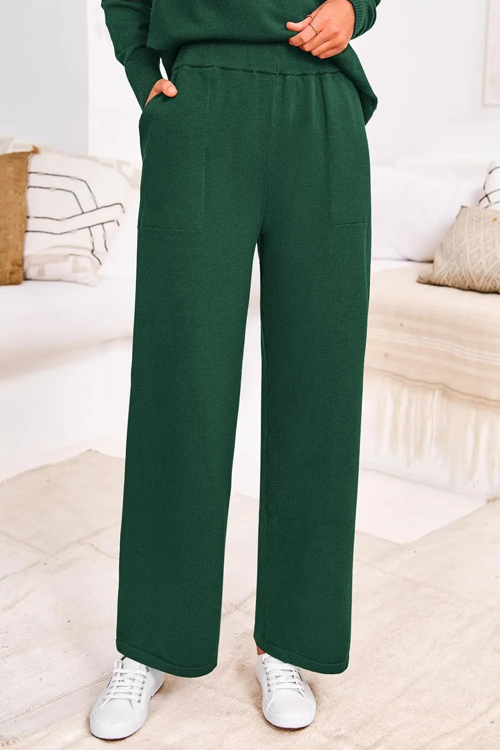 PRETTYGARDEN Women's Winter Two Piece Matching Sweater Lounge Sets Knit Long Sleeve Pullover Tops Wide Leg Pants Tracksuits
