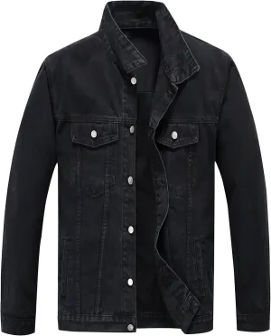 PRIJOUHE Mens Jean Jacket Casual Loose Fit Button Down Denim Trucker Jacket Coat With Multiple Colors