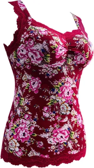 Printed Camisole Tank Tops with Chest Pad Bra for Women Sleeveless Shapewear Wireless Casual Yoga Sports Vest Shirt