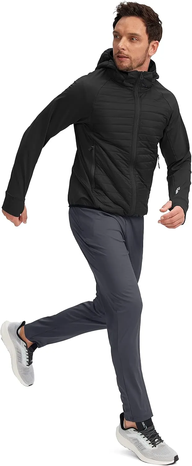 Pudolla Men's Lightweight Puffer Jacket Winter Thermal Running Jacket Hybrid Waterproof Down Coat for Golf Hiking