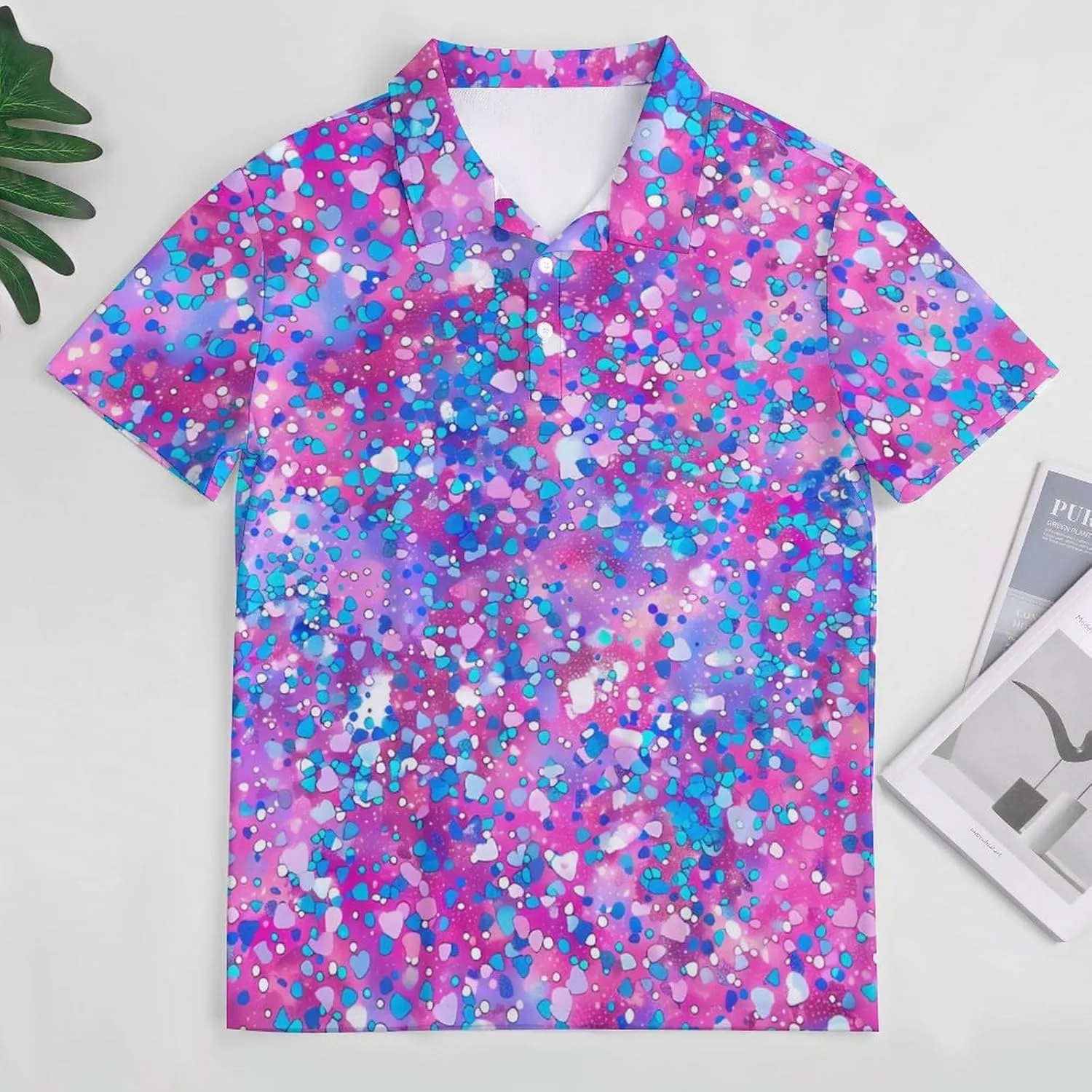Purple Glitter Pattern Mens Polo Shirts Quick Dry Short Sleeve Golf Slim Fit T Shirt