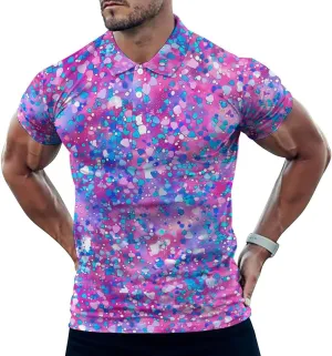 Purple Glitter Pattern Mens Polo Shirts Quick Dry Short Sleeve Golf Slim Fit T Shirt