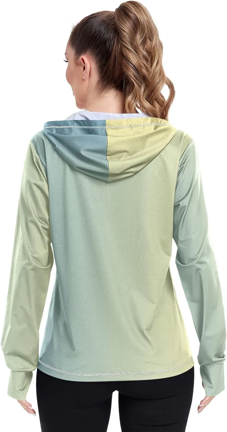 Purple Gradient Womens Sun Protection Shirts UPF 50  UV Sun Protection Clothing Women's Hoodie Zip Front Rash Guard
