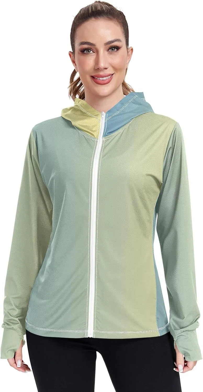 Purple Gradient Womens Sun Protection Shirts UPF 50  UV Sun Protection Clothing Women's Hoodie Zip Front Rash Guard