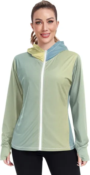 Purple Gradient Womens Sun Protection Shirts UPF 50  UV Sun Protection Clothing Women's Hoodie Zip Front Rash Guard