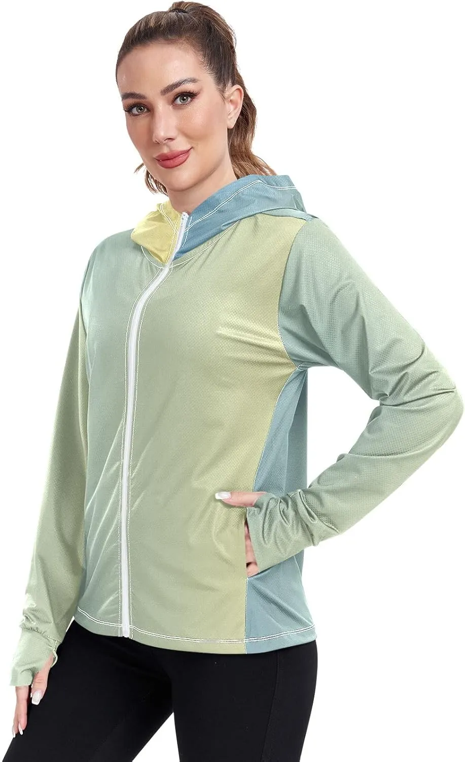Purple Gradient Womens Sun Protection Shirts UPF 50  UV Sun Protection Clothing Women's Hoodie Zip Front Rash Guard