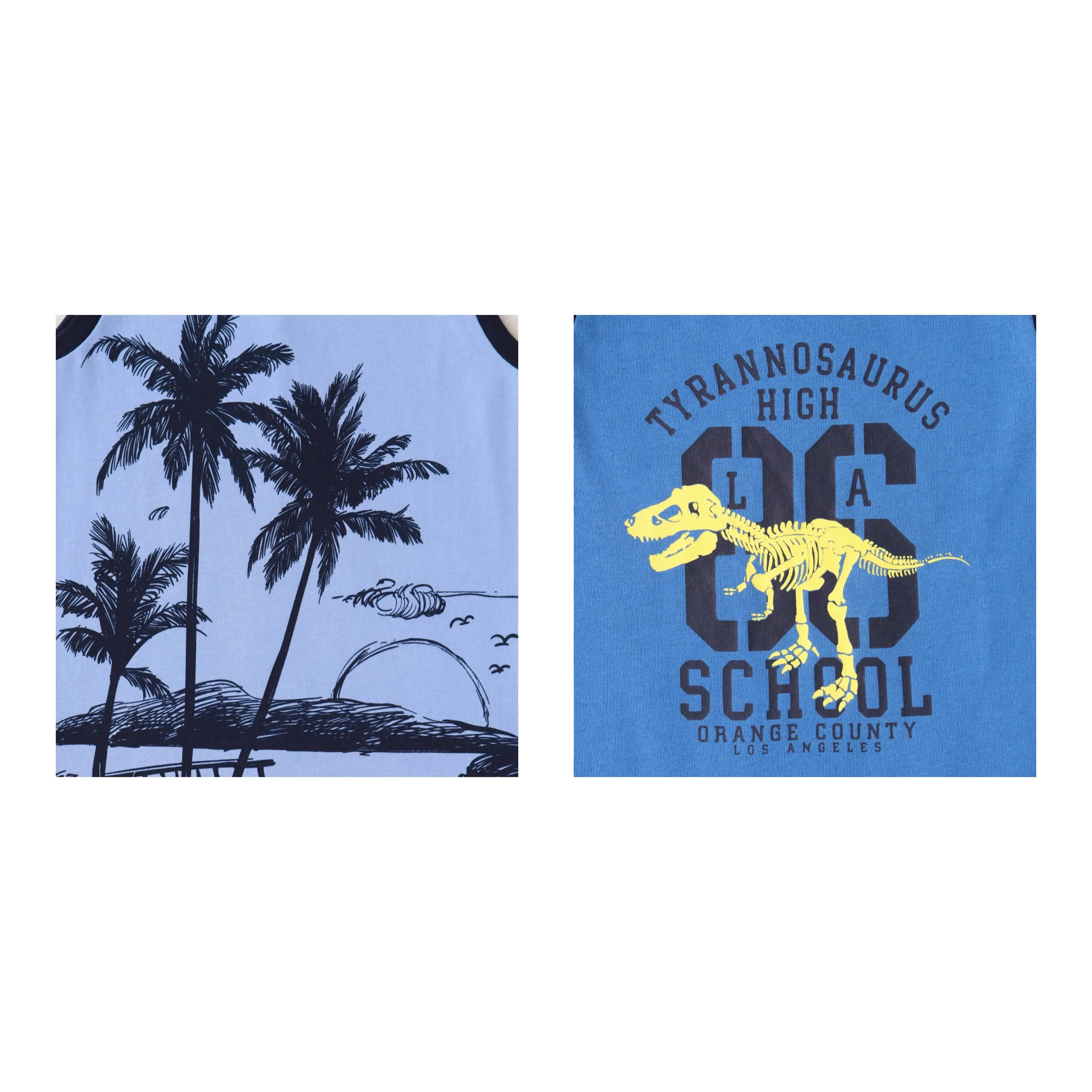 "Boys' 2-Pack Sleeveless T-shirt  Tropical Island & Dinosaur Print Tees (Blue/Royal Blue)"