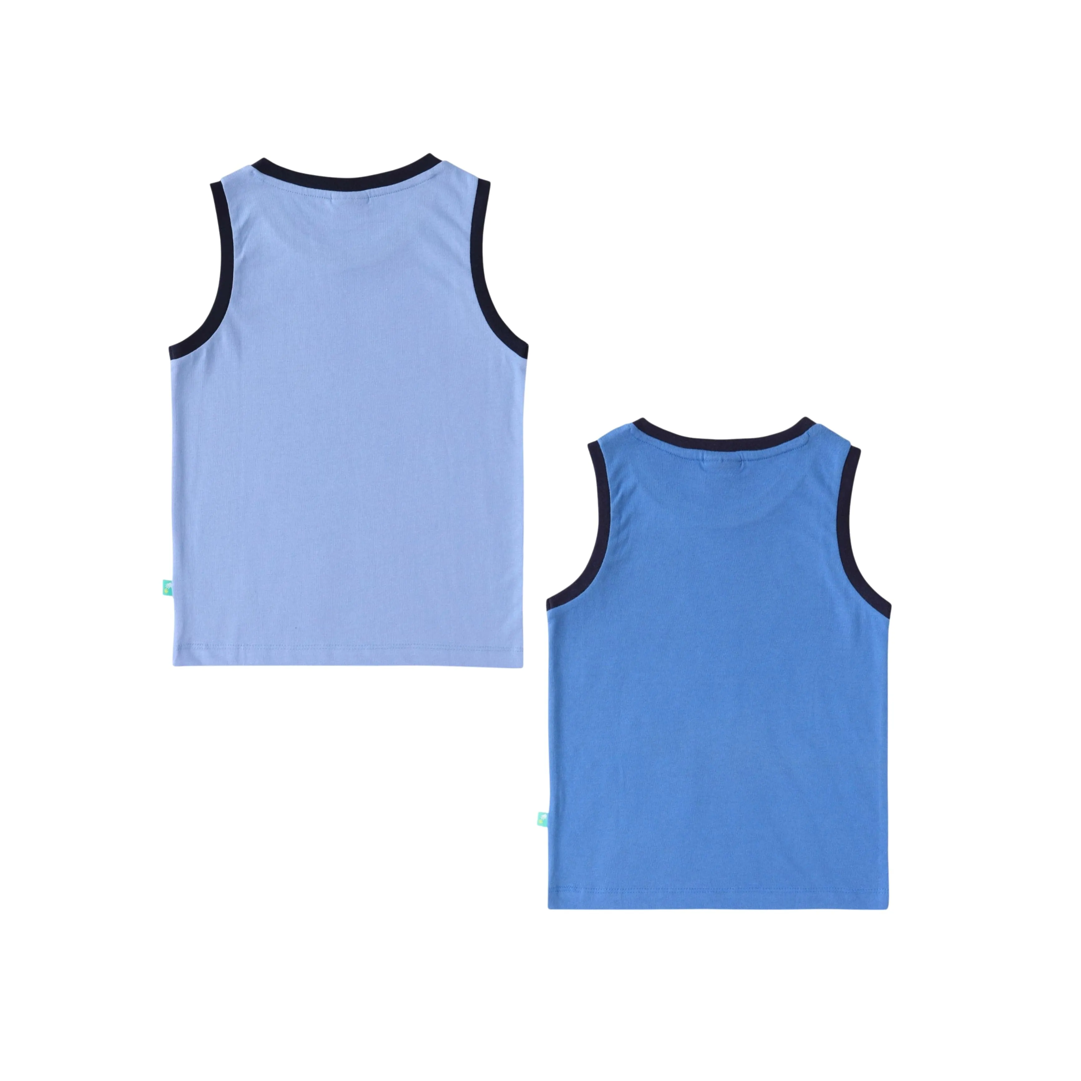 "Boys' 2-Pack Sleeveless T-shirt  Tropical Island & Dinosaur Print Tees (Blue/Royal Blue)"