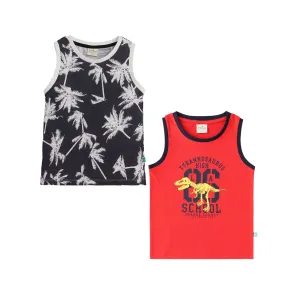 "Boys' 2-Pack T-shirt  Palm Tree & Dinosaur Print Sleeveless Tees (Black/Red)"