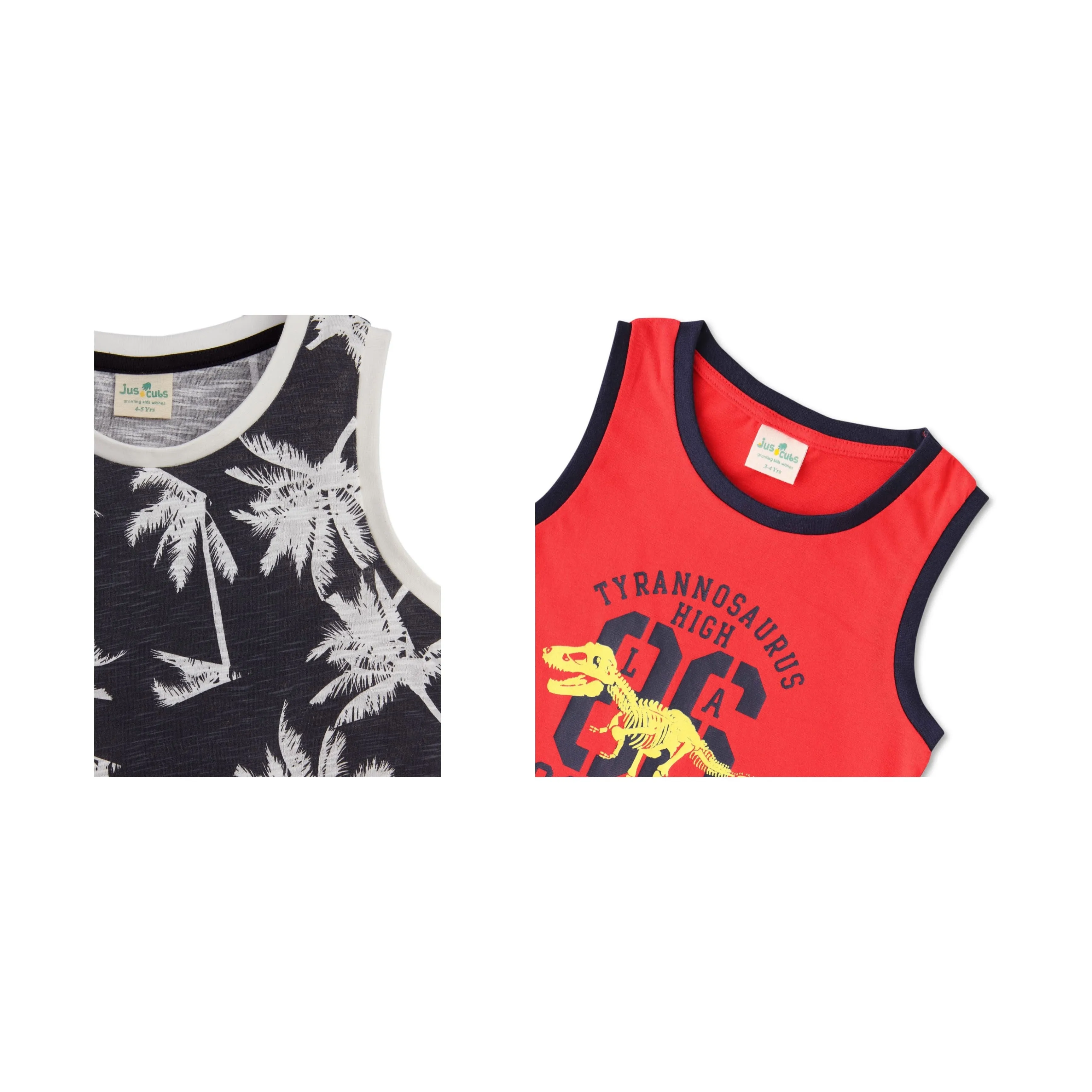 "Boys' 2-Pack T-shirt  Palm Tree & Dinosaur Print Sleeveless Tees (Black/Red)"